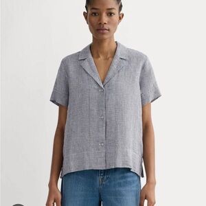 Everlane The Notch Shirt in Linen: Midnight. Black and White Checkered